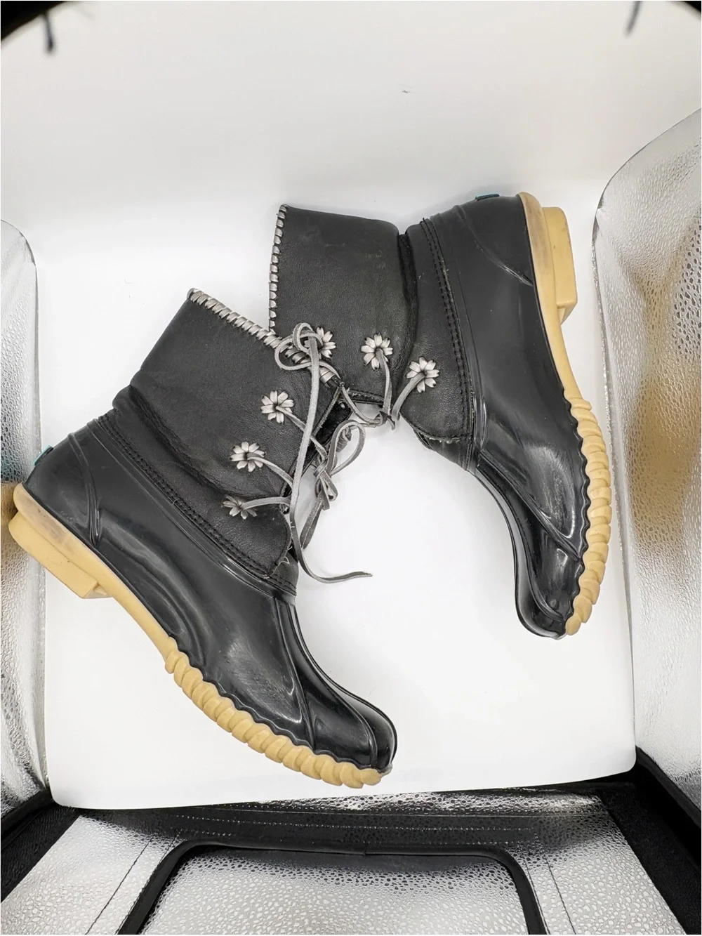 Jack Rogers Chloe Duck Rain Boots with Silver‎ Whipstitching Details